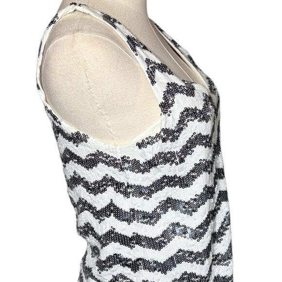 J. Crew Sequined Tank Top Chevron Black White Ladies S - Picture 3 of 9